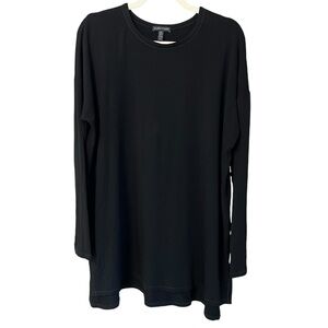 Eileen Fisher Relaxed Fit Fleece Lined Tunic Top Black Medium Cozy Minimalist